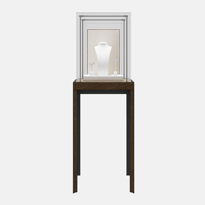 علبة عرض مجوهرات زجاجية ذات أرجل خشبية