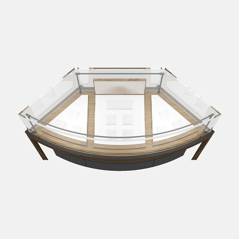 علبة عرض المجوهرات الزجاجية المنحنية